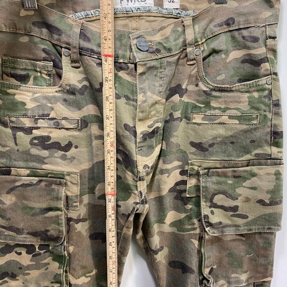 FWRD Denim Jeans Camo Cargo Mens 32/32 Green Tactic Slim Fit Back Patch Pockets - Picture 6 of 9